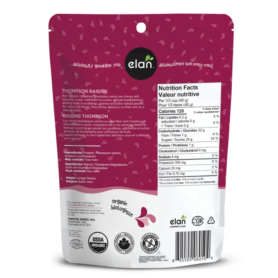 Elan Organic Sun-Dried Thompson Raisins